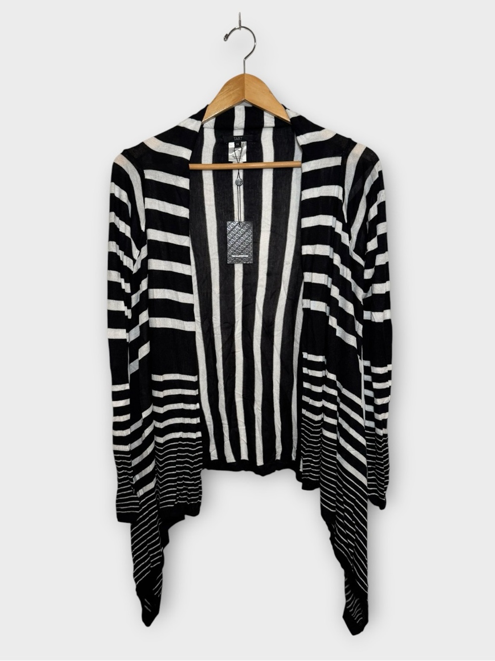 Tart Collections Black White Striped Open Front Cardigan XS